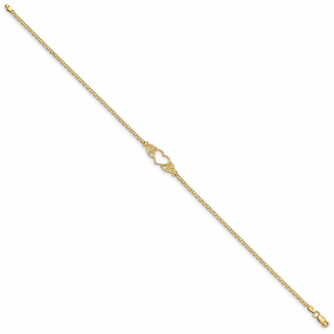 Lovely Rita's Anklets 14K Yellow Gold Polished Antiqued Heart Anklet