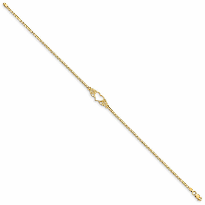 Lovely Rita's Anklets 14K Yellow Gold Polished Antiqued Heart Anklet