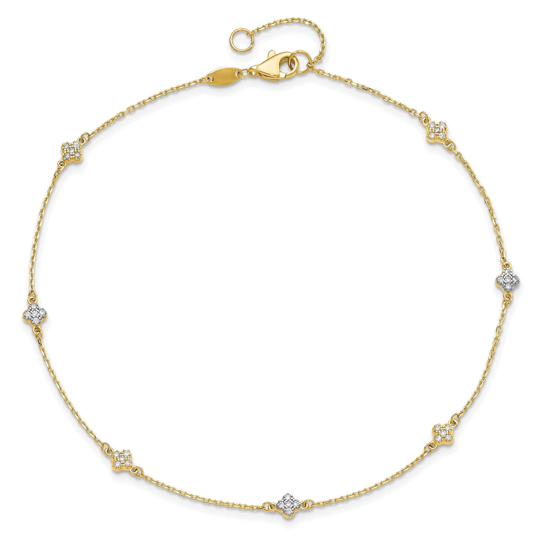 Lovely Rita's Anklets 14k Yellow Gold Polished C.Z Flower Anklet