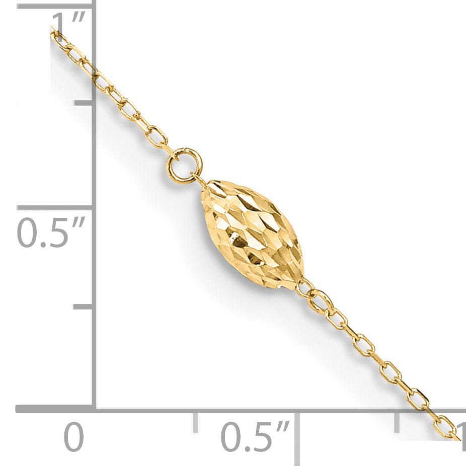 Lovely Rita's Anklets 14k Yellow Gold Polished Puffed Rice Bead Anklet