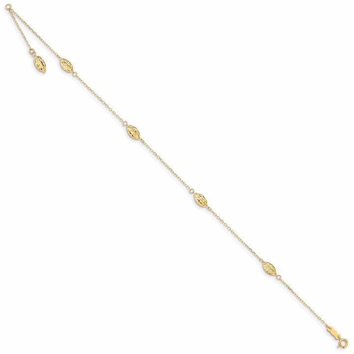 Lovely Rita's Anklets 14k Yellow Gold Polished Puffed Rice Bead Anklet