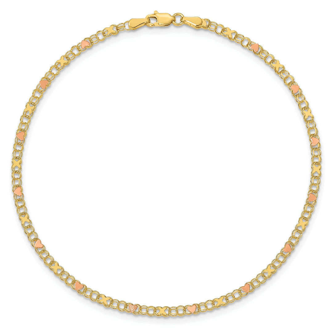 Lovely Rita's Anklets 14k Yellow Gold Rhodium X's Hearts Anklet