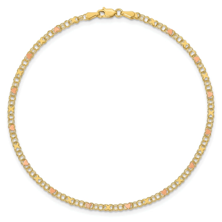 Lovely Rita's Anklets 14k Yellow Gold Rhodium X's Hearts Anklet