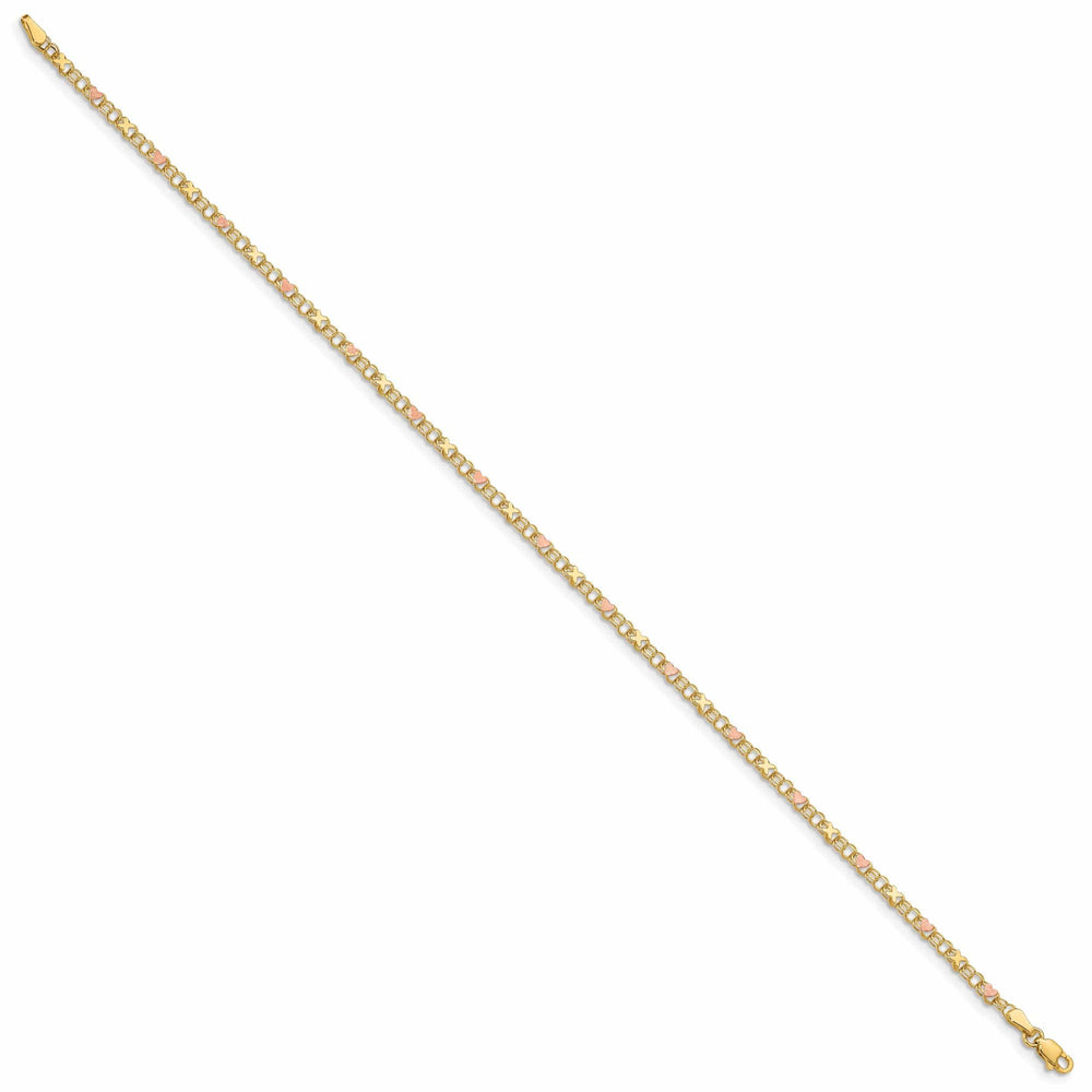 Lovely Rita's Anklets 14k Yellow Gold Rhodium X's Hearts Anklet