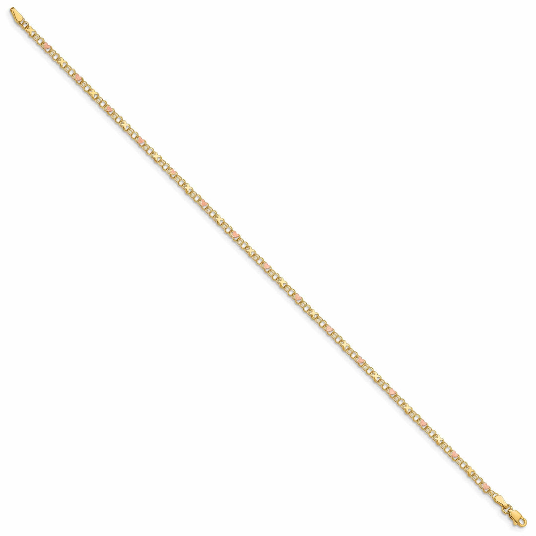 Lovely Rita's Anklets 14k Yellow Gold Rhodium X's Hearts Anklet
