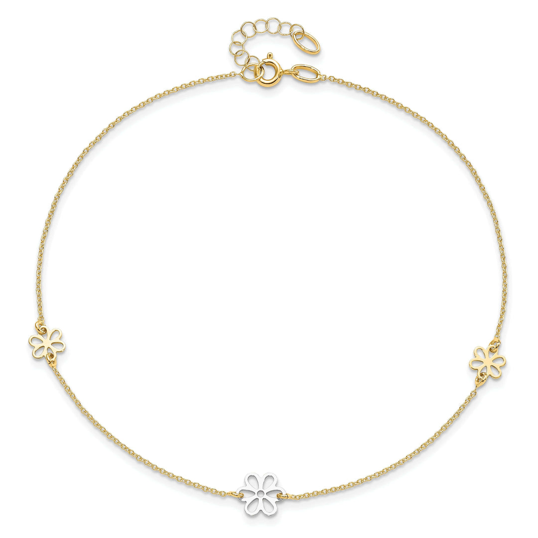 Lovely Rita's Anklets Leslie 14k Two Tone Gold Polished Flower Anklet