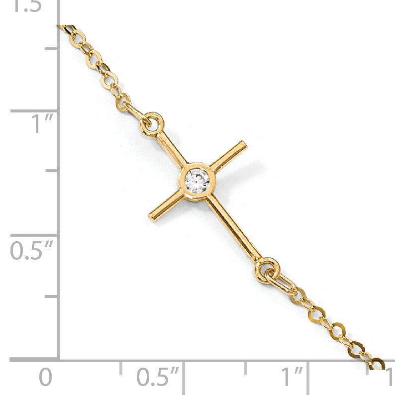 Lovely Rita's Anklets Leslie' 14k Yellow Gold Polished CZ Cross Anklet