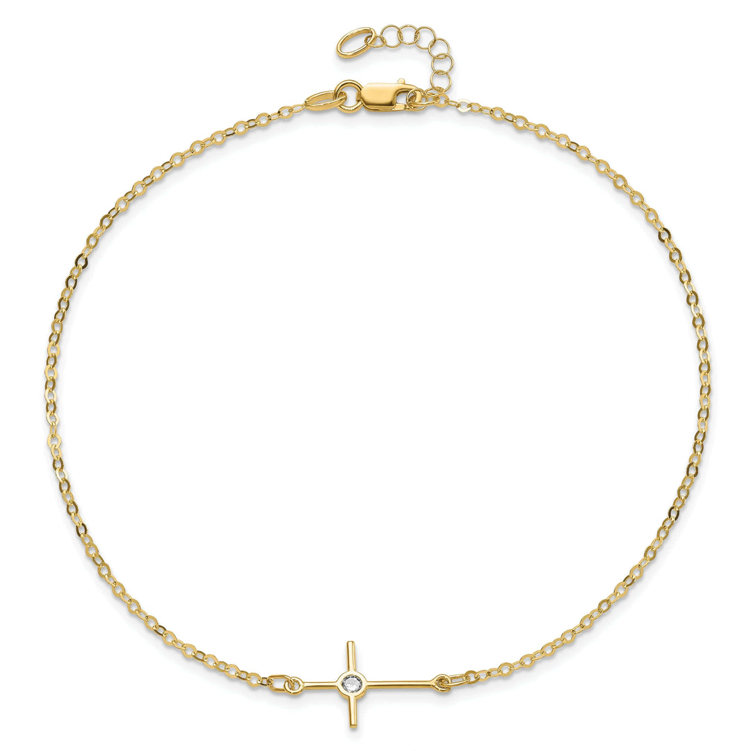 Lovely Rita's Anklets Leslie' 14k Yellow Gold Polished CZ Cross Anklet