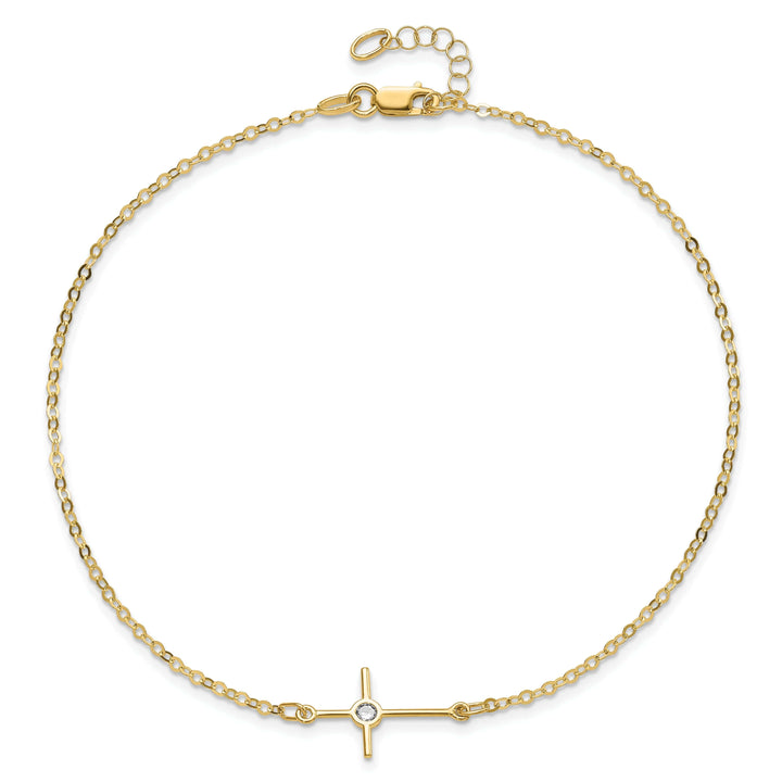 Lovely Rita's Anklets Leslie' 14k Yellow Gold Polished CZ Cross Anklet