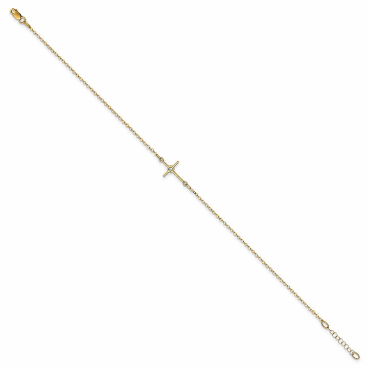 Lovely Rita's Anklets Leslie' 14k Yellow Gold Polished CZ Cross Anklet
