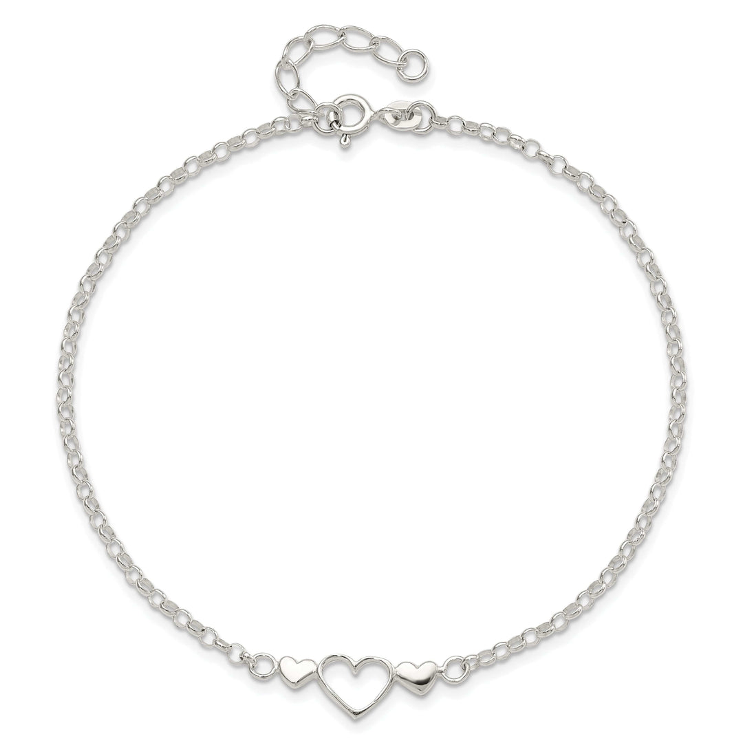 Lovely Rita's Anklets Sterling Silver 10inch Triple Heart Anklet
