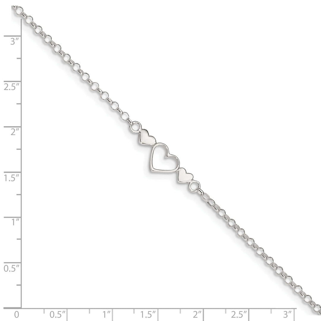 Lovely Rita's Anklets Sterling Silver 10inch Triple Heart Anklet