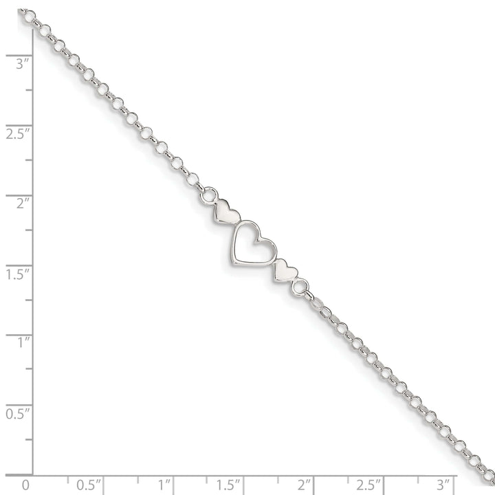 Lovely Rita's Anklets Sterling Silver 10inch Triple Heart Anklet