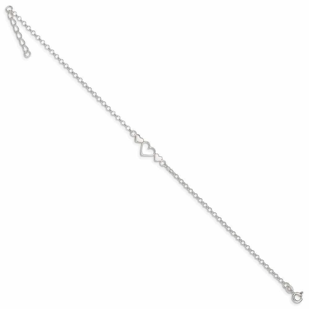 Lovely Rita's Anklets Sterling Silver 10inch Triple Heart Anklet