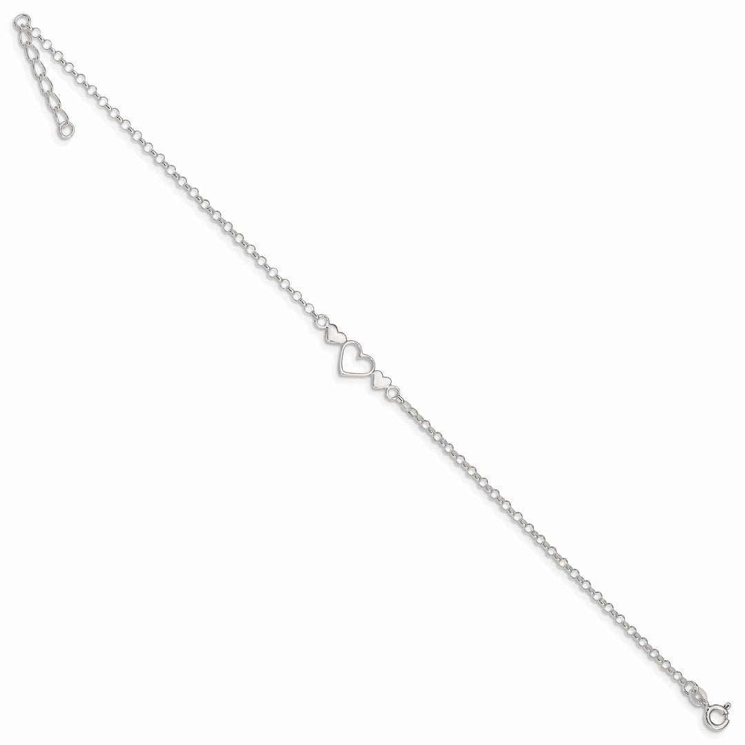 Lovely Rita's Anklets Sterling Silver 10inch Triple Heart Anklet