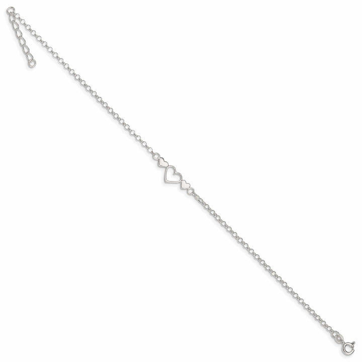 Lovely Rita's Anklets Sterling Silver 10inch Triple Heart Anklet