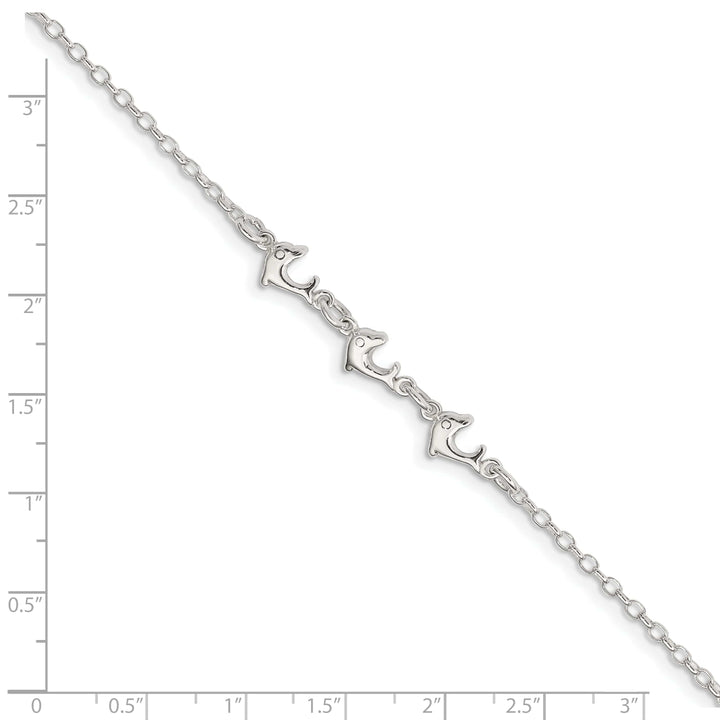 Lovely Rita's Anklets Sterling Silver 3 Dolphins Anklet