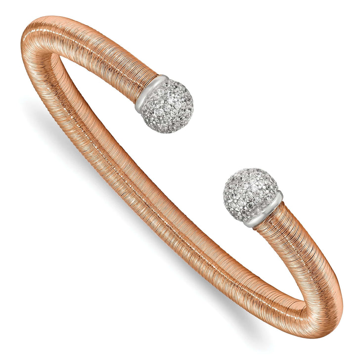 Lovely Rita's Bangle Silver Rose Gold Rhodium CZ Texture Cuff Bangle