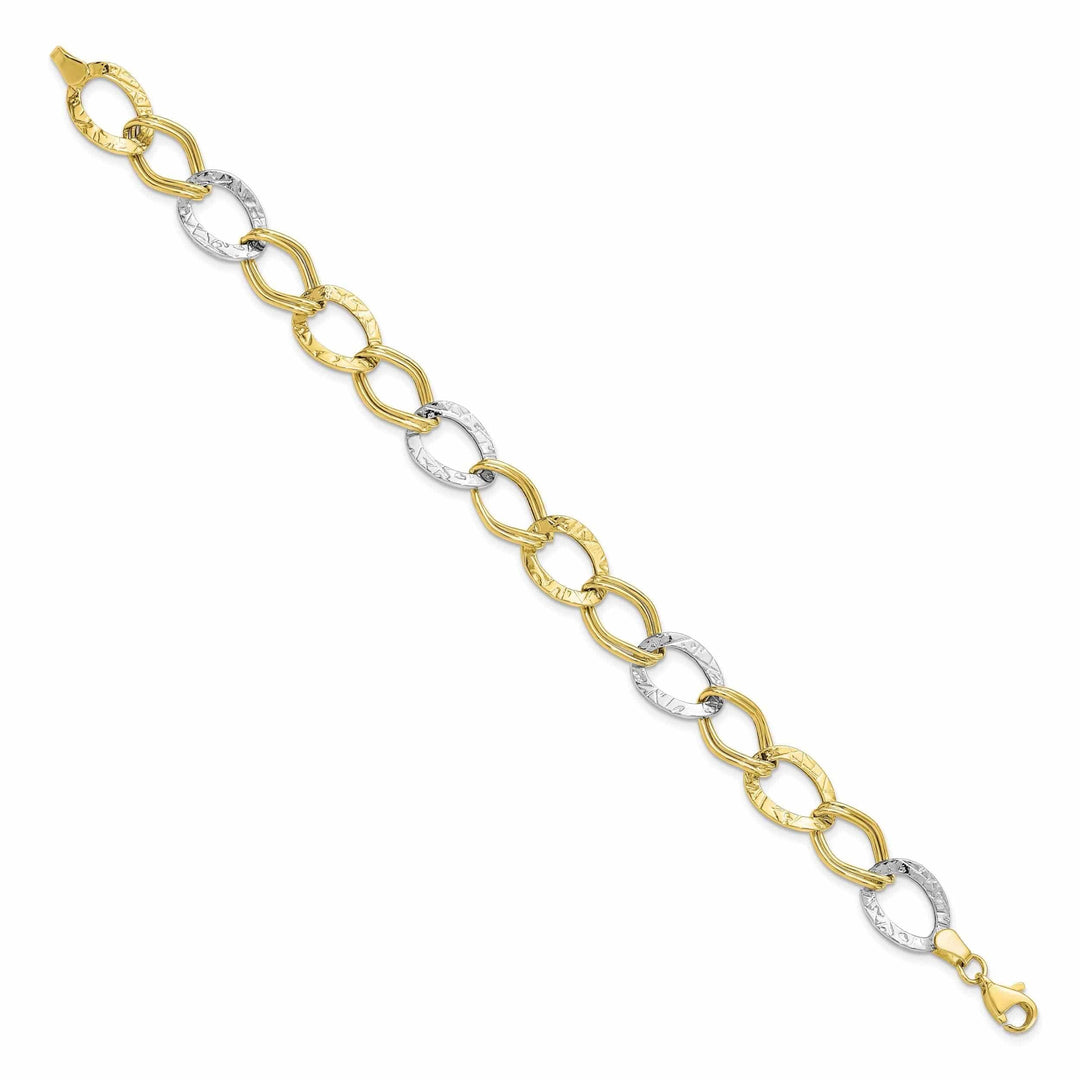 Lovely Rita's Bracelets 10k Two Tone Gold Polish Texture Link Bracelet