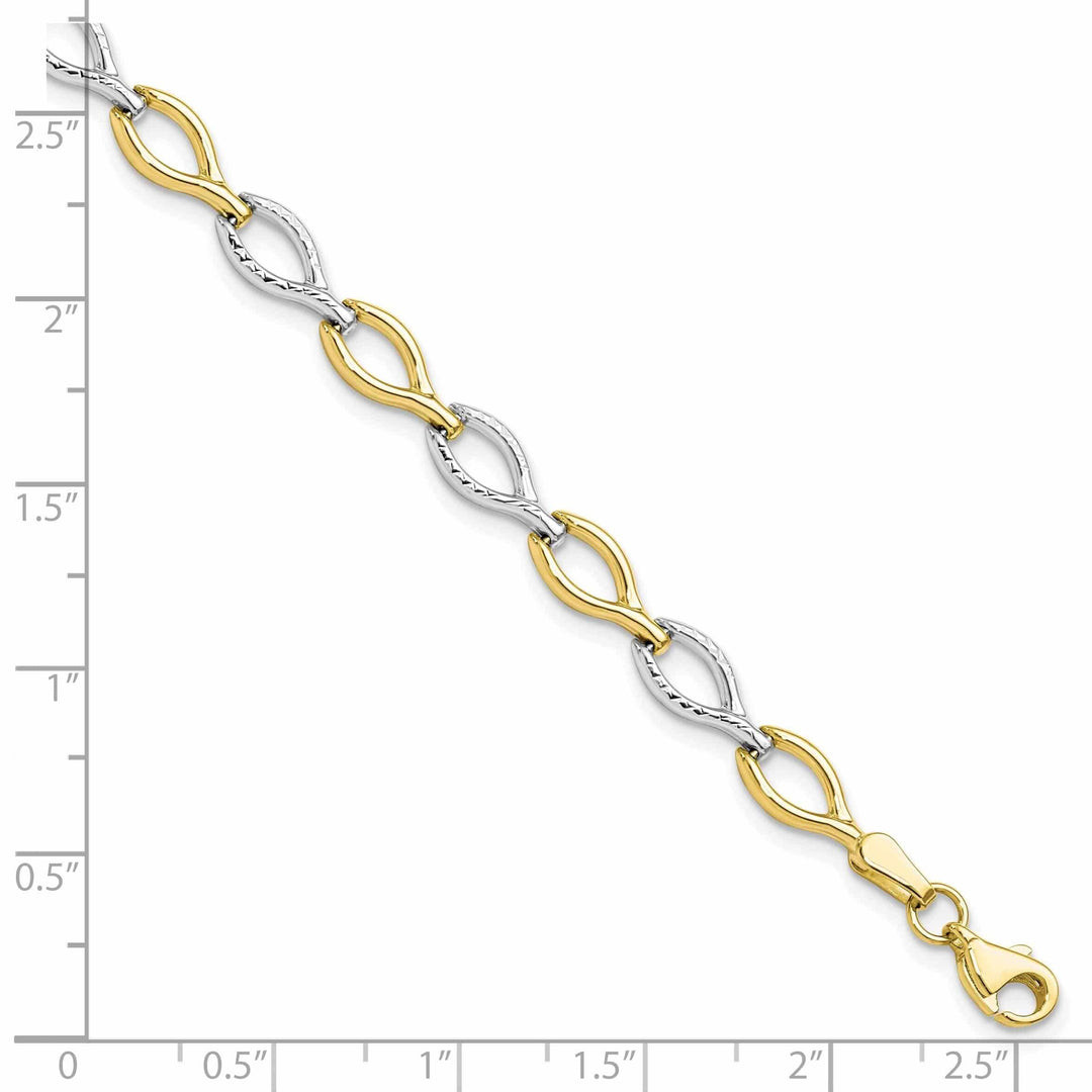 Lovely Rita's Bracelets 10k Two Tone Gold Polished Diamond Cut Bracelet
