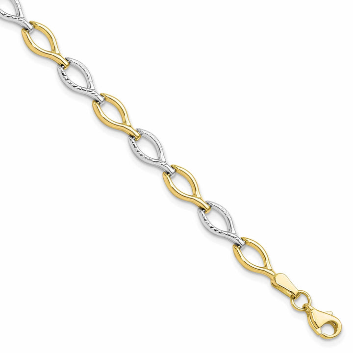 Lovely Rita's Bracelets 10k Two Tone Gold Polished Diamond Cut Bracelet