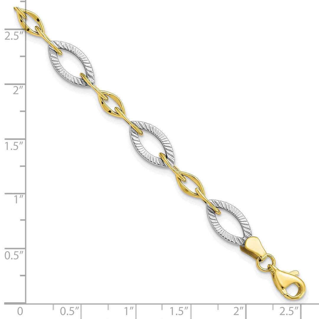 Lovely Rita's Bracelets 10k Two Tone Gold Polished Texture Link Bracelet