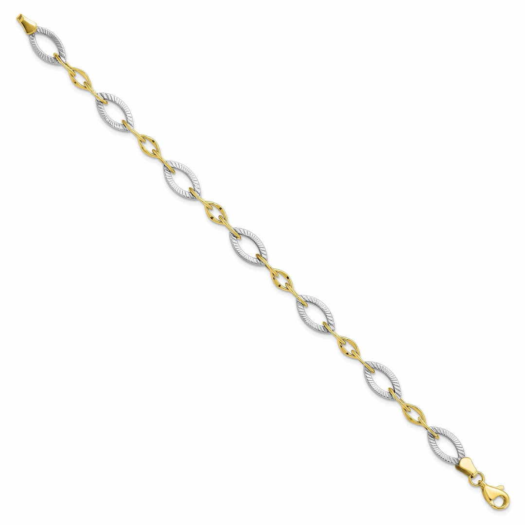 Lovely Rita's Bracelets 10k Two Tone Gold Polished Texture Link Bracelet