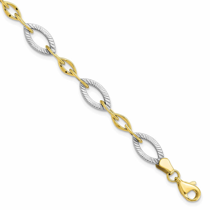 Lovely Rita's Bracelets 10k Two Tone Gold Polished Texture Link Bracelet