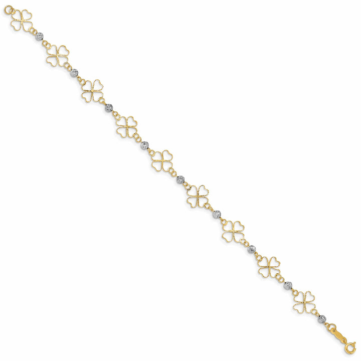 Lovely Rita's Bracelets 14k two-tone gold 3D clovers beads design7.5-inch, Bracelet 9mm wide