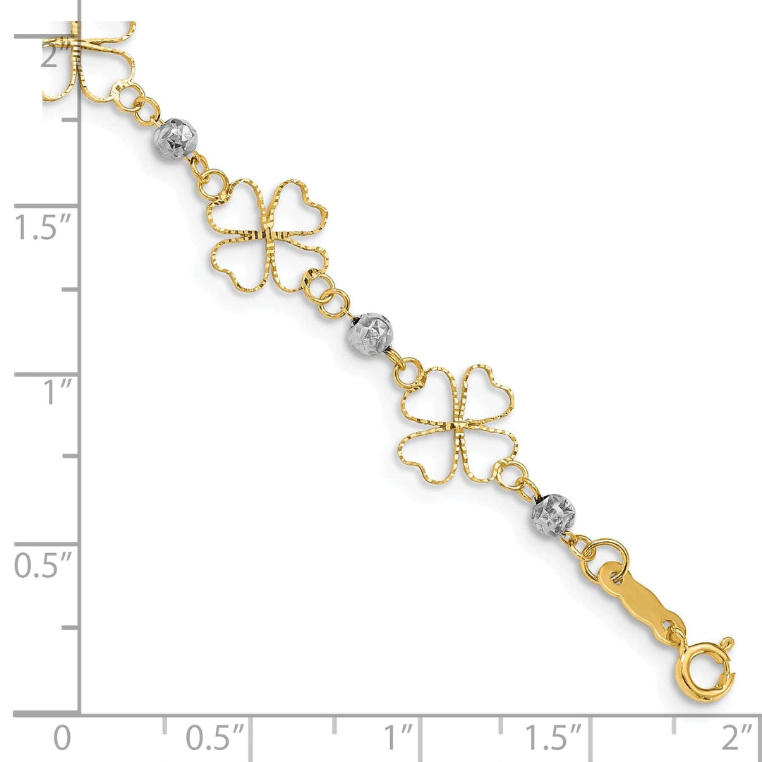 Lovely Rita's Bracelets 14k two-tone gold 3D clovers beads design7.5-inch, Bracelet 9mm wide