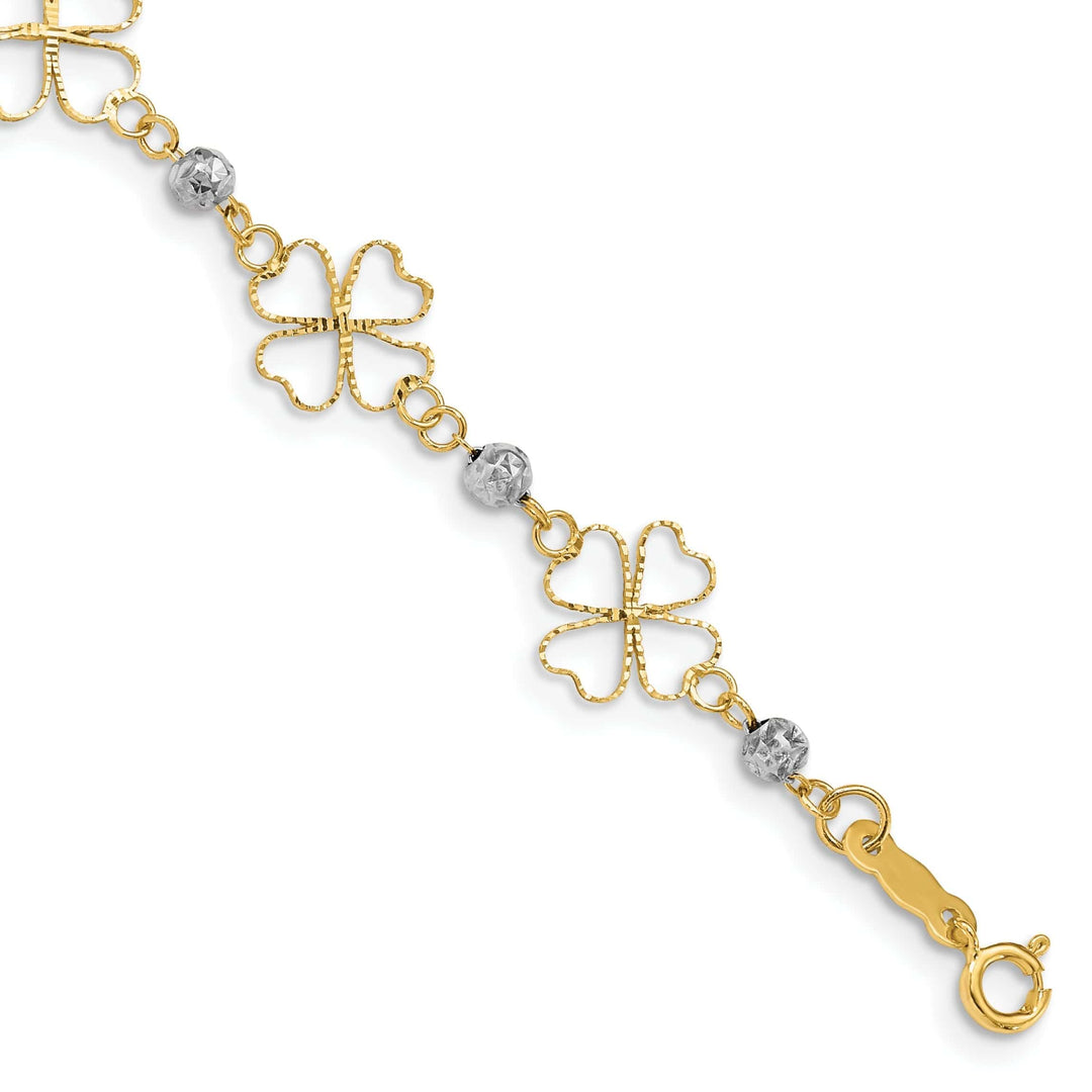 Lovely Rita's Bracelets 14k two-tone gold 3D clovers beads design7.5-inch, Bracelet 9mm wide