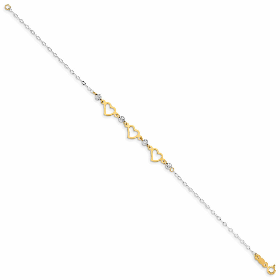 Lovely Rita's Bracelets 14K two-tone gold bracelet beads heart design, this 7.5-inch
