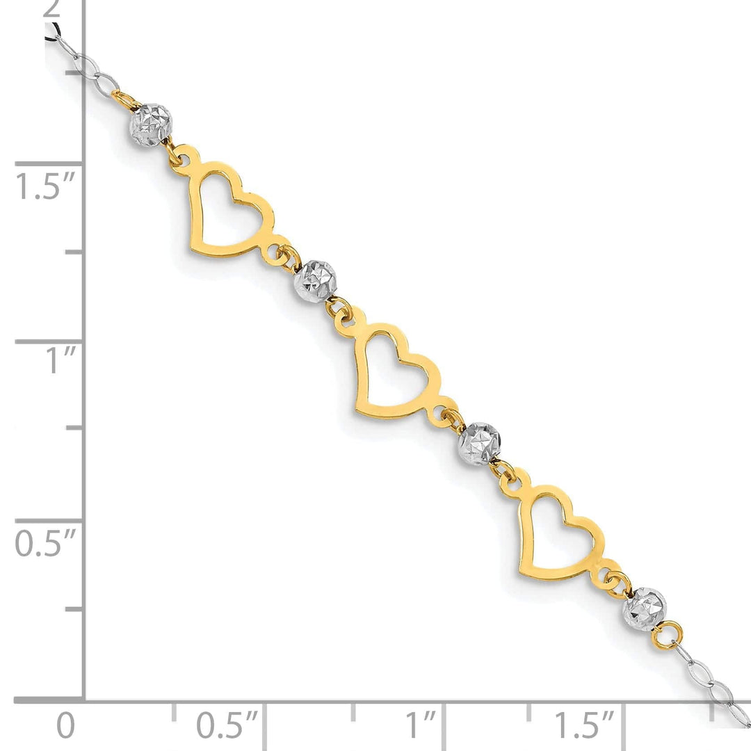 Lovely Rita's Bracelets 14K two-tone gold bracelet beads heart design, this 7.5-inch