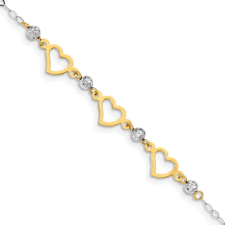 Lovely Rita's Bracelets 14K two-tone gold bracelet beads heart design, this 7.5-inch