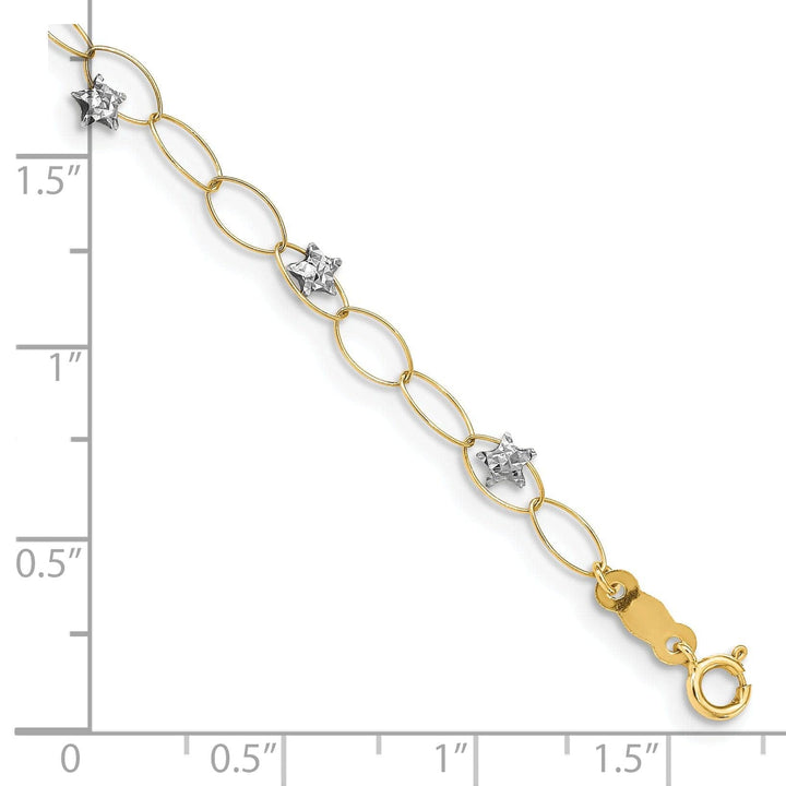 Lovely Rita's Bracelets 14k two-tone gold bracelet fancy puff stars design. 7.25-inch