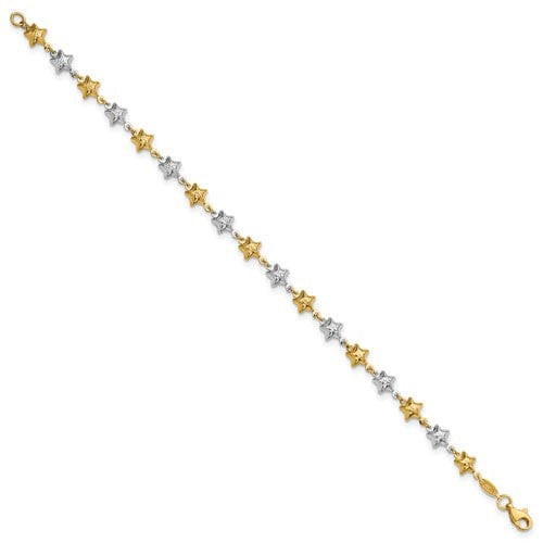 Lovely Rita's Bracelets 14k two-tone gold bracelet polished puffed star design. 7.75-inch