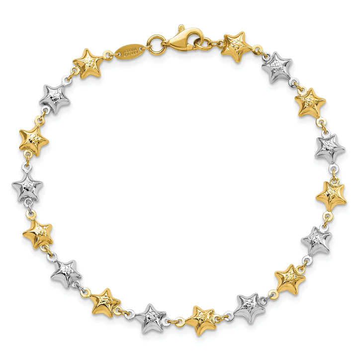 Lovely Rita's Bracelets 14k two-tone gold bracelet polished puffed star design. 7.75-inch