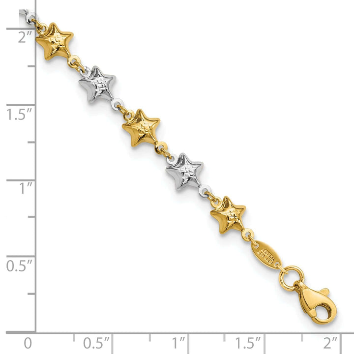 Lovely Rita's Bracelets 14k two-tone gold bracelet polished puffed star design. 7.75-inch