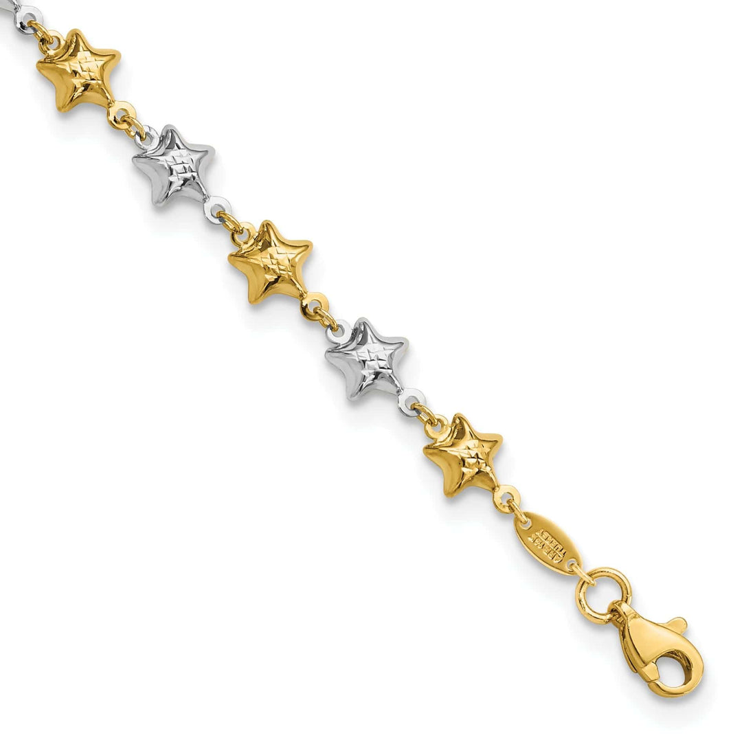 Lovely Rita's Bracelets 14k two-tone gold bracelet polished puffed star design. 7.75-inch