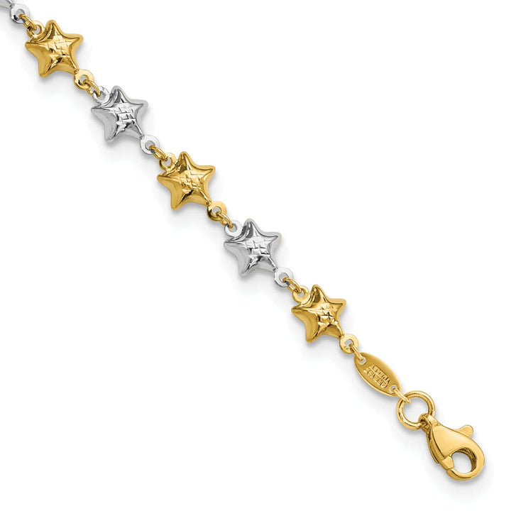 Lovely Rita's Bracelets 14k two-tone gold bracelet polished puffed star design. 7.75-inch