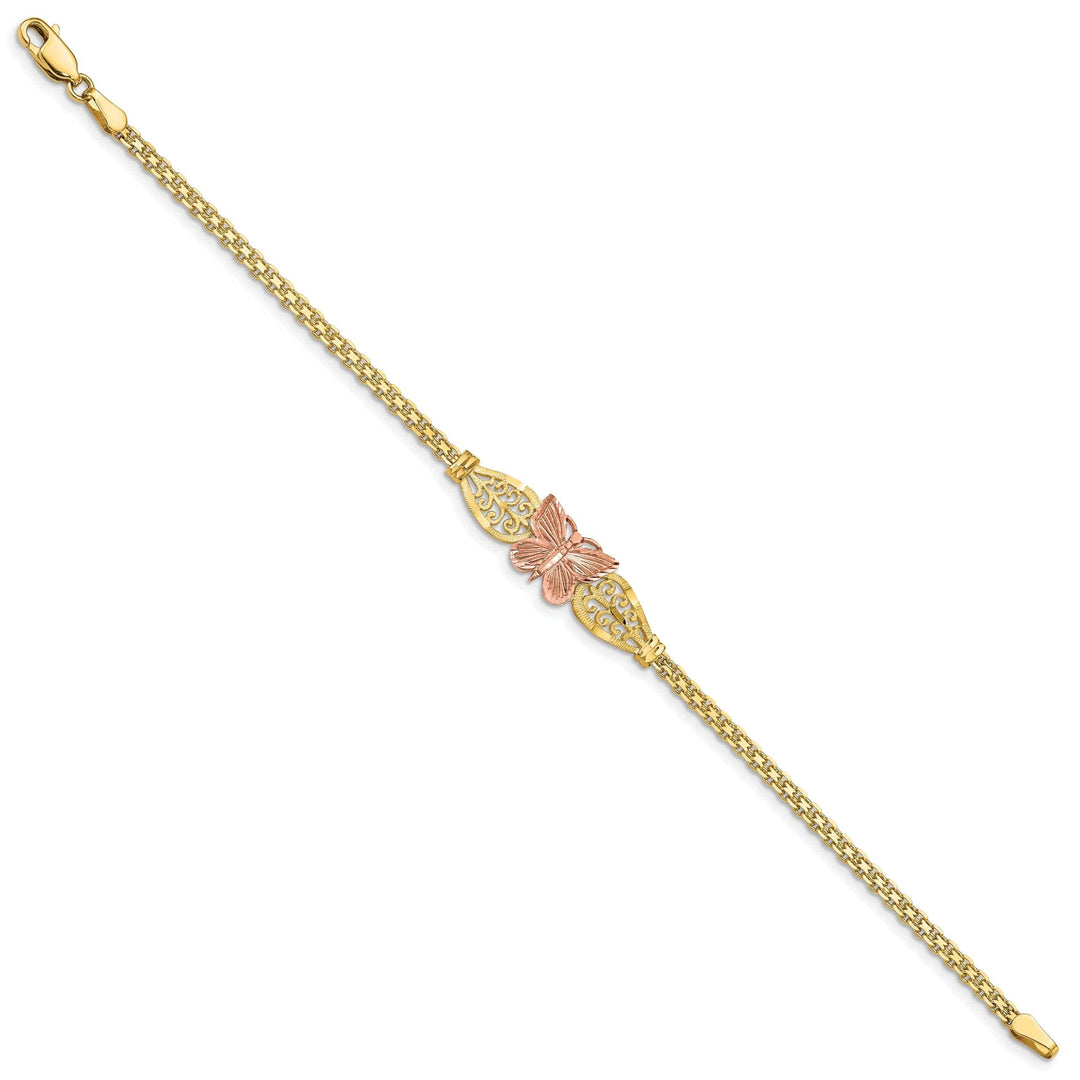 Lovely Rita's Bracelets 14K two-tone gold butterfly bracelet filigree design 7-inch, 10mm wide