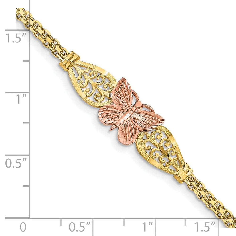 Lovely Rita's Bracelets 14K two-tone gold butterfly bracelet filigree design 7-inch, 10mm wide