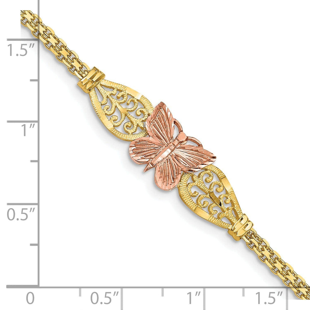 Lovely Rita's Bracelets 14K two-tone gold butterfly bracelet filigree design 7-inch, 10mm wide
