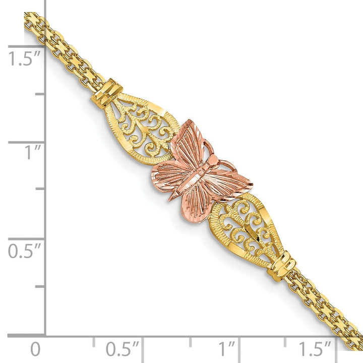 Lovely Rita's Bracelets 14K two-tone gold butterfly bracelet filigree design 7-inch, 10mm wide