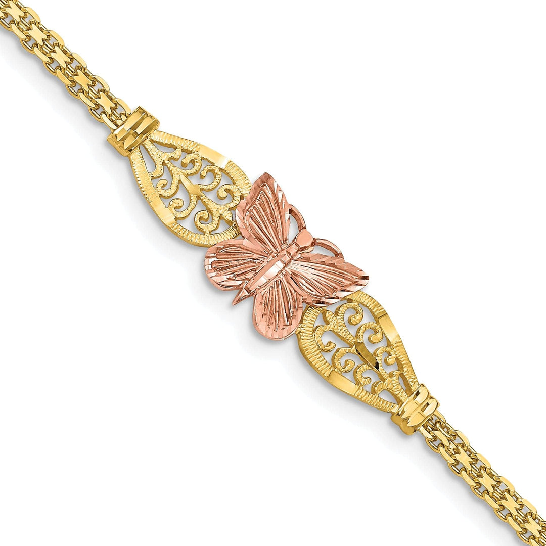 Lovely Rita's Bracelets 14K two-tone gold butterfly bracelet filigree design 7-inch, 10mm wide