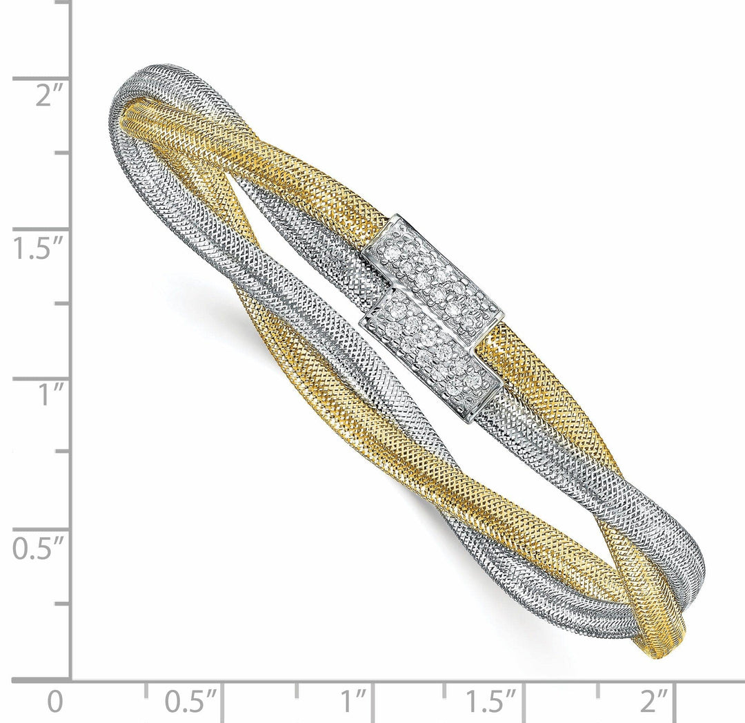 Lovely Rita's Bracelets 14k Two Tone Gold C.Z Mesh Stretch Bracelet