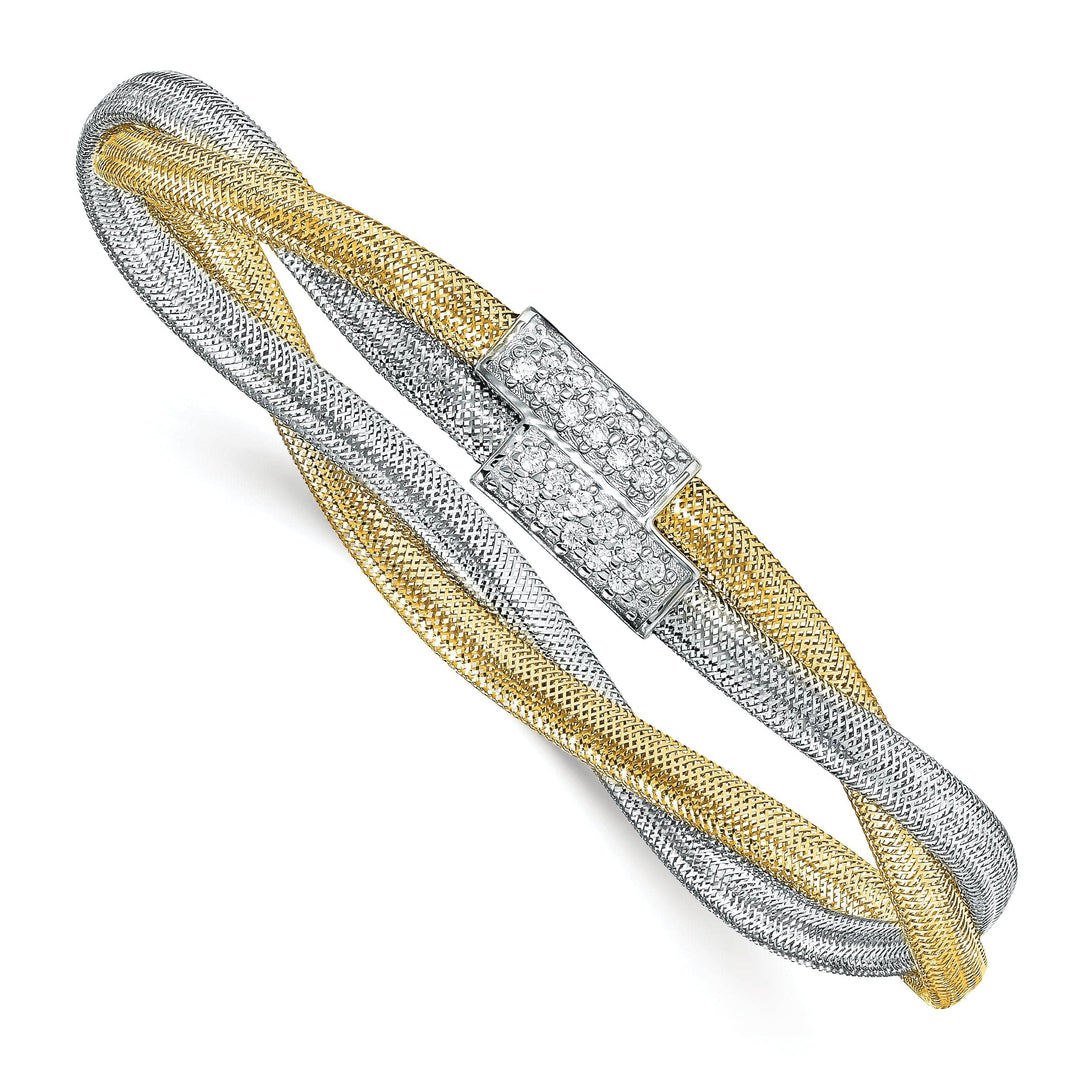 Lovely Rita's Bracelets 14k Two Tone Gold C.Z Mesh Stretch Bracelet