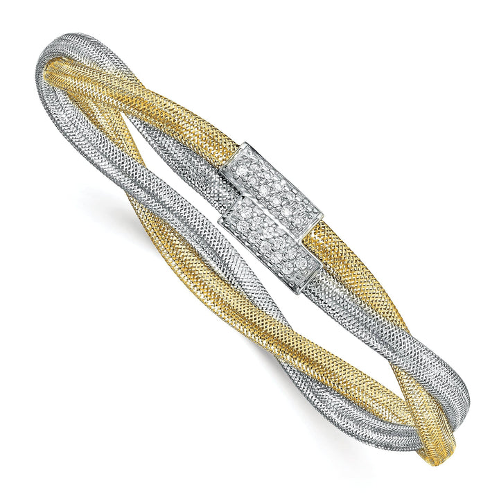 Lovely Rita's Bracelets 14k Two Tone Gold C.Z Mesh Stretch Bracelet