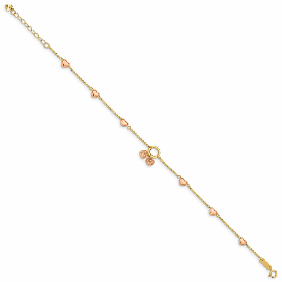 Lovely Rita's Bracelets 14k two-tone gold diamond-cut bracelet polished heart charms