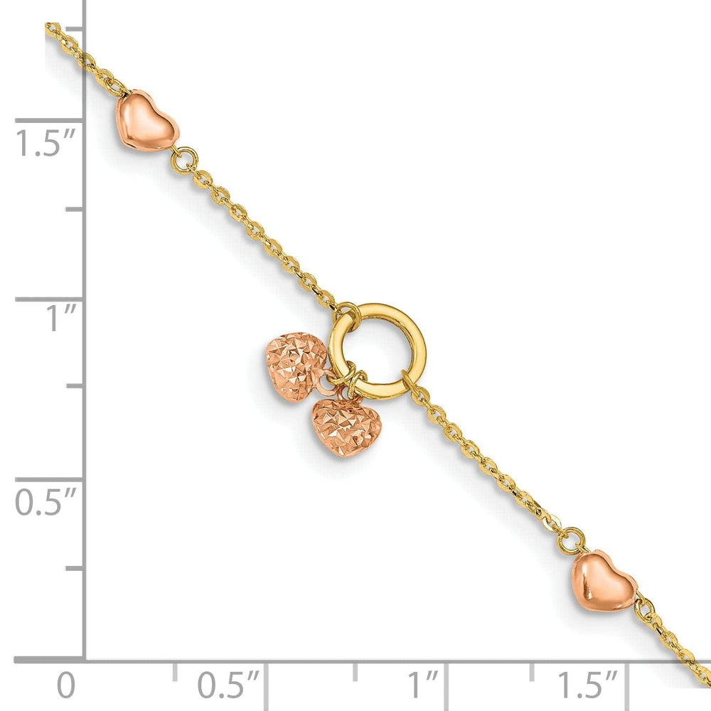 Lovely Rita's Bracelets 14k two-tone gold diamond-cut bracelet polished heart charms
